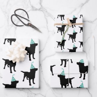 Birthday Labrador Black Dog In Party Hat Wrapping Paper Sheets