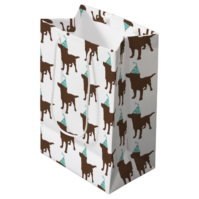 Birthday Labrador Chocolate Dog In Party Hat Medium Gift Bag (Front Angled)
