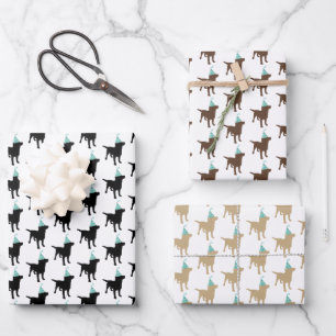 Birthday Labrador Mixed Colors Dog In Party Hat Wrapping Paper Sheet