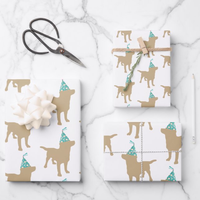 Birthday Labrador Yellow Dog In Party Hat Wrapping Paper Sheet (Front)