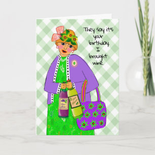 Birthday Lady dressed like the Queen brings Wine Card