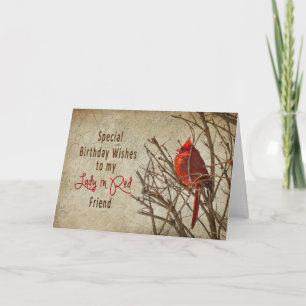 BIRTHDAY - LADY IN RED - CARDINAL/TEXTURES CARD