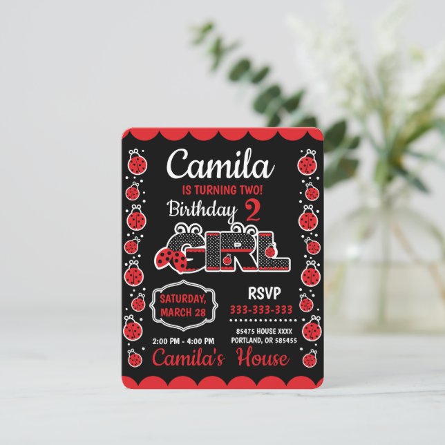 Birthday Ladybug design Invitati invitation (Standing Front)
