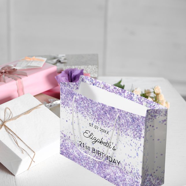 Birthday lavender confetti name large gift bag (Creator Uploaded)
