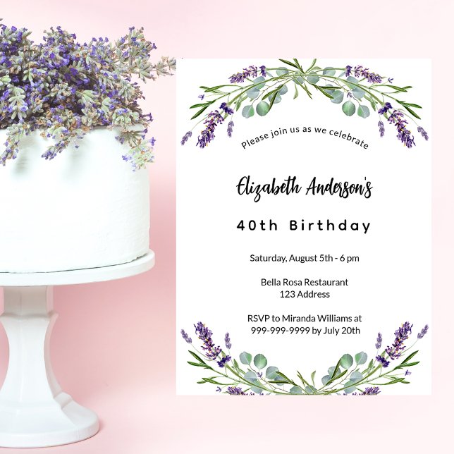 Birthday lavender florals eucalyptus luxury invitation (Creator Uploaded)