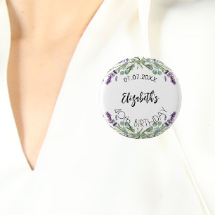 Birthday lavender flowers eucalyptus greenery 3 cm round badge