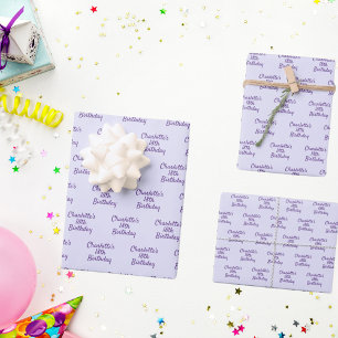 Birthday lavender purple name script wrapping paper sheet