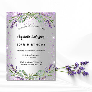 Birthday lavender silver eucalyptus greenery invitation postcard