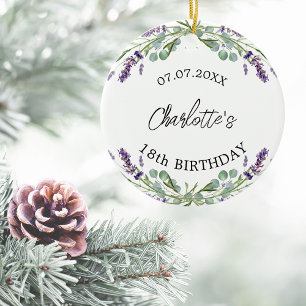 Birthday lavender violet flowers name ceramic tree decoration