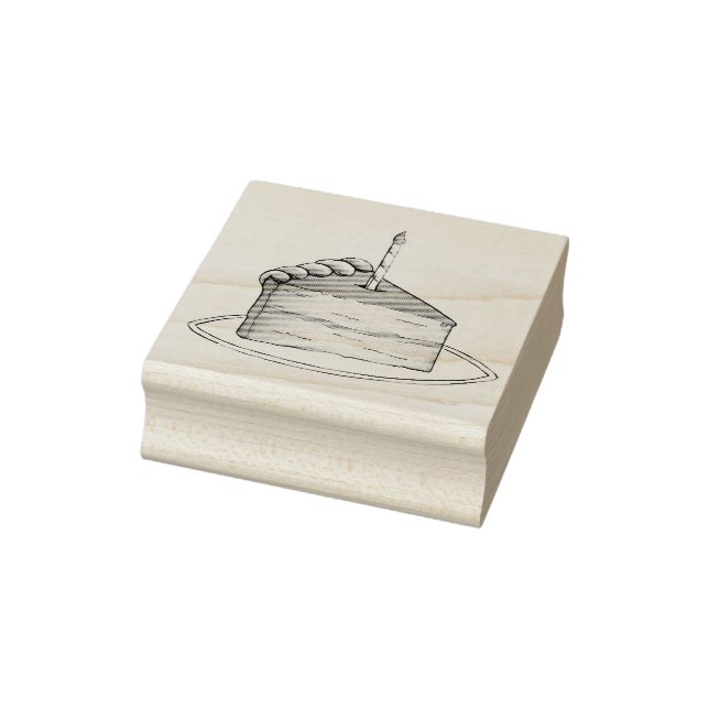 Birthday Layer Cake Slice w/ Candle Happy Bday Rubber Stamp (Stamp)