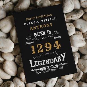Birthday Legend Any Year Black Gold Invitation