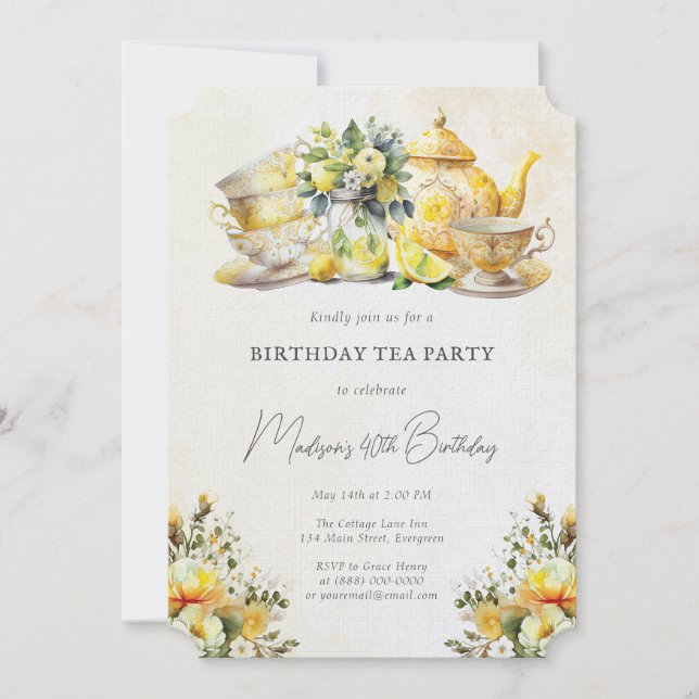 Birthday Lemon Tea Party Vintage  Invitation (Front)