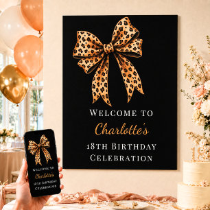 Birthday leopard bow black welcome poster