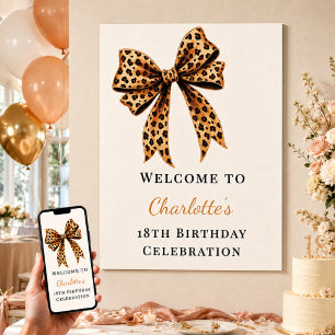 Birthday leopard bow brown cream welcome poster