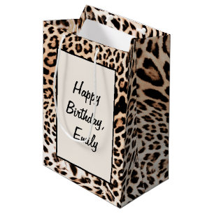 Birthday Leopard Fur Print   Medium Gift Bag