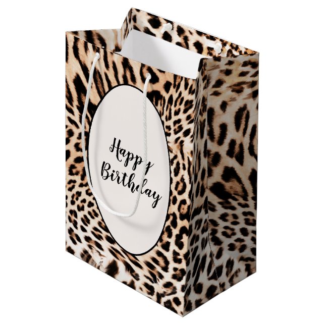 Birthday Leopard Fur Print  Medium Gift Bag (Front Angled)