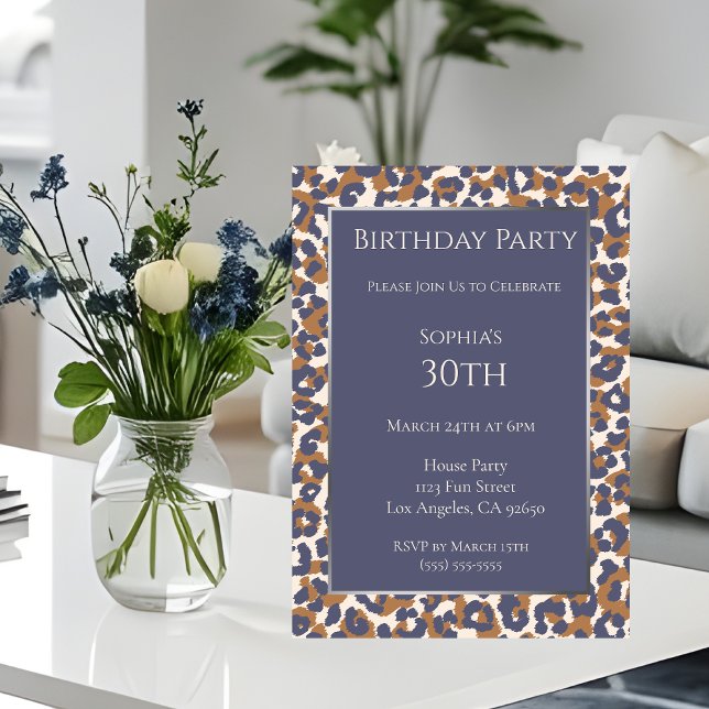 Birthday-Leopard Pattern-Blue and Brown- Invitation (Leopard Pattern-Blue and Brown- Birthday Invitation 
)