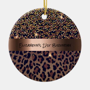 Birthday leopard pattern bronze metallic monogram ceramic tree decoration