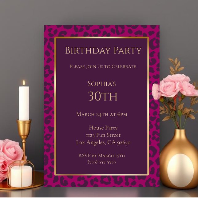 Birthday-Leopard Pattern-Magenta- Invitation (Birthday-Leopard Pattern-Magenta- Invitation )