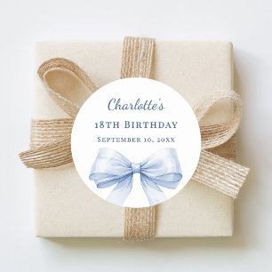 Birthday light blue bow classic round sticker