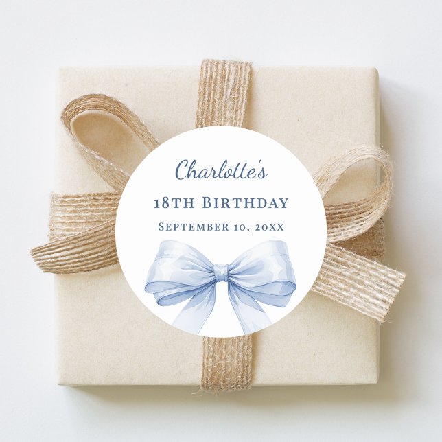 Birthday light blue bow classic round sticker (Creator Uploaded)