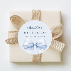 Birthday light blue bow classic round sticker