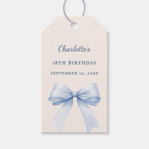 Birthday light blue bow ivory DIY write by hand Gift Tags