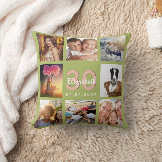 Birthday light green photo collage woman cushion (Blanket)