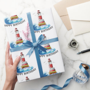 Birthday Lighthouse With Wave Wrapping Paper