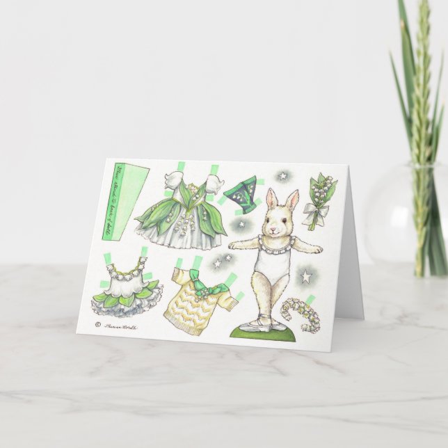 Birthday Lily of the Valley Paper Doll Card (Front)