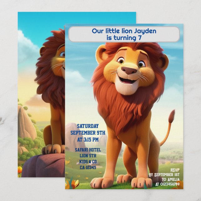 Birthday Lion Personalised Name Age Kids  Invitation (Front/Back)