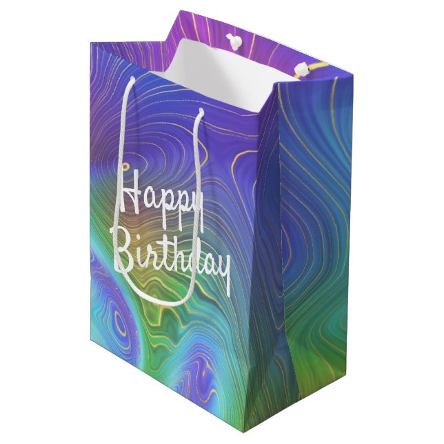 Birthday Liquid Rainbow Abstract Medium Gift Bag (Front Angled)