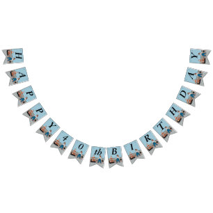 Birthday Little Dutch Boy and Girl Red Tulips Blue Bunting