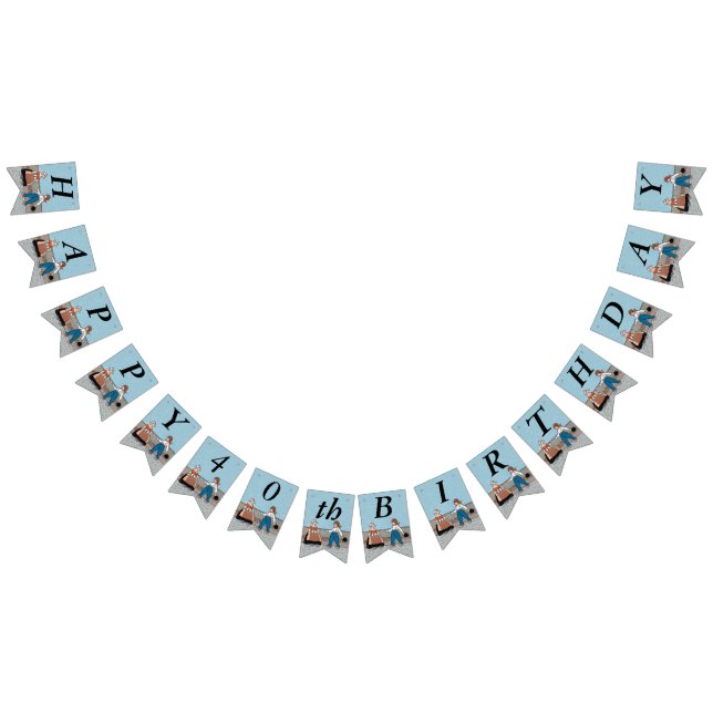 Birthday Little Dutch Boy and Girl Red Tulips Blue Bunting (All)