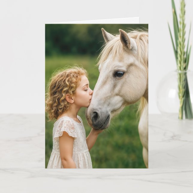 Birthday Little Girl Kissing Her Horse Card (Front)