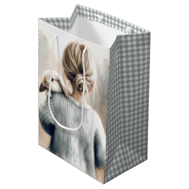 Birthday Little Girl With Pet Rabbit Medium Gift Bag (Front Angled)