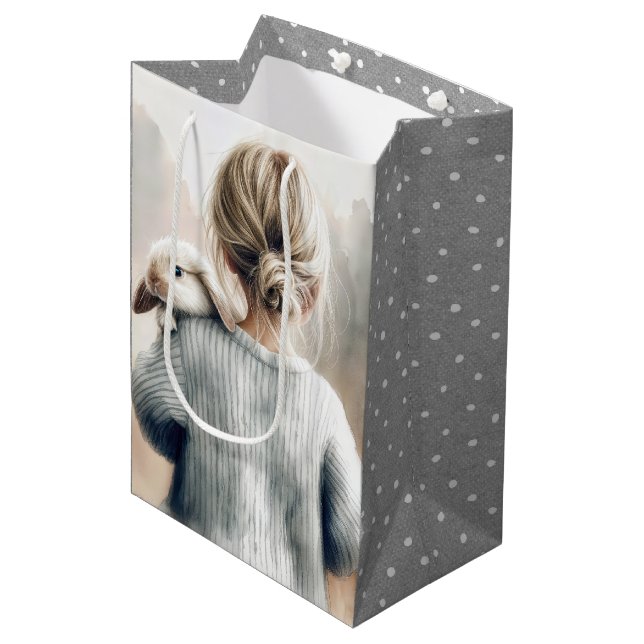 Birthday Little Girl With Pet Rabbit Medium Gift Bag (Front Angled)