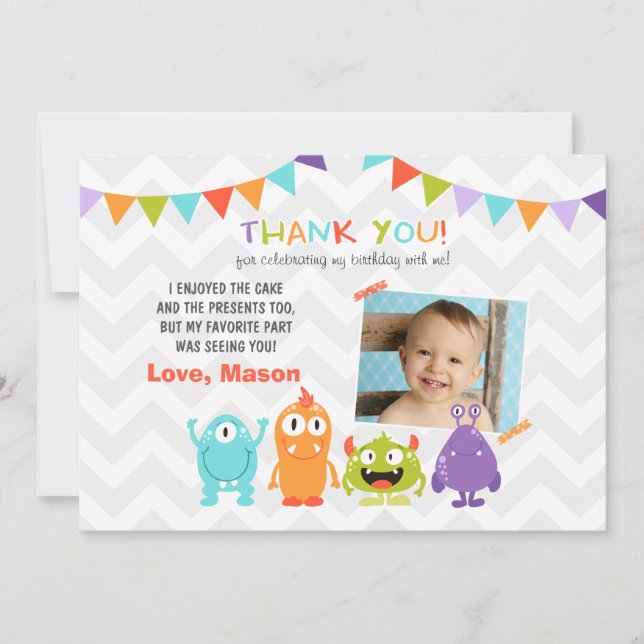 Birthday Little Monster Thank You Card (Front)