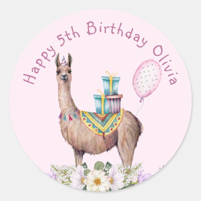 Birthday Llama Classic Round Sticker (Front)