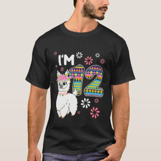 birthday Llama Im 12 year old Girl Theme 12th Farm T-Shirt