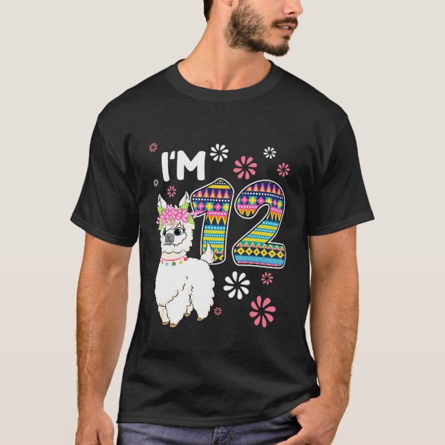 birthday Llama Im 12 year old Girl Theme 12th Farm T-Shirt (Front)