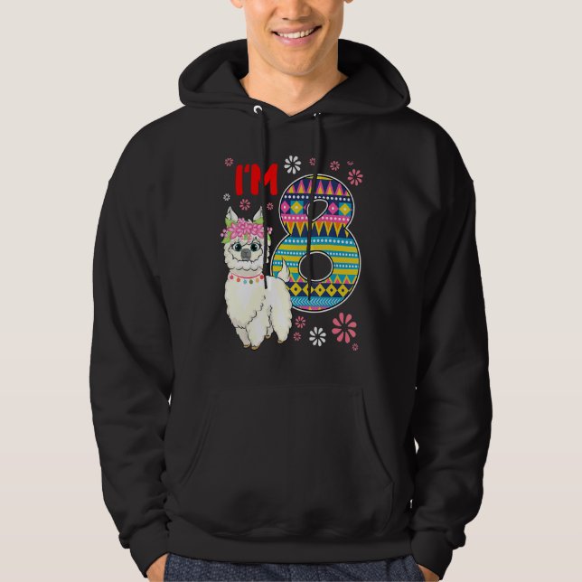 Birthday Llama I'm 8 Year Old Girl Theme 8th B Day Hoodie (Front)