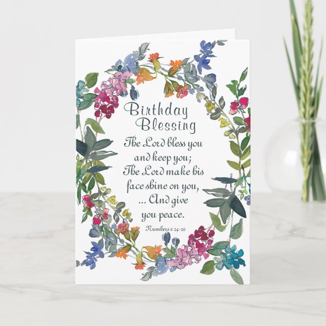 Birthday Lord Bless You Bible Verse Wild Flowers Card (Front)