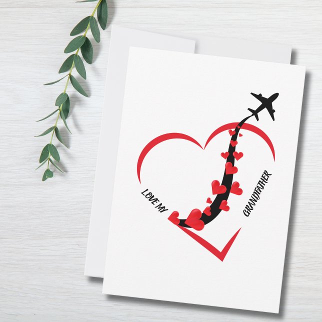 Birthday Love My Grandfather Aeroplane Heart Custo Holiday Card (Creator Uploaded)