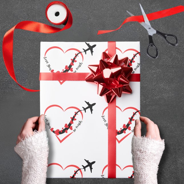 Birthday Love You so much Heart & Airplane Cute Wrapping Paper (Creator Uploaded)