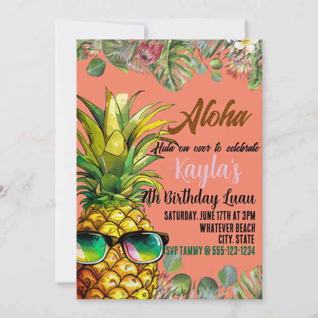 Birthday Luau Custom Kids Invitation (Front)