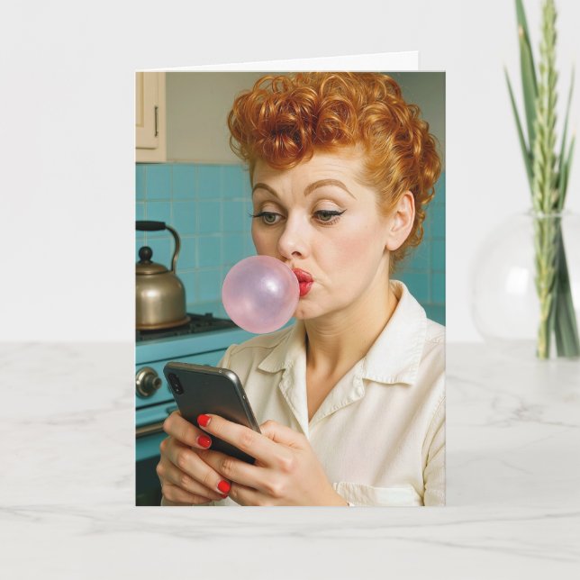 Birthday Lucille Ball Texting On a Cell Phone Card (Front)