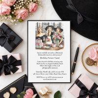 Birthday Lunch Chic Ladies Black Hat Invitation