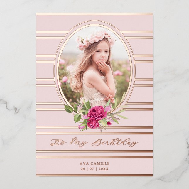 Birthday Luxury Pink Floral Garland Photo (Front)