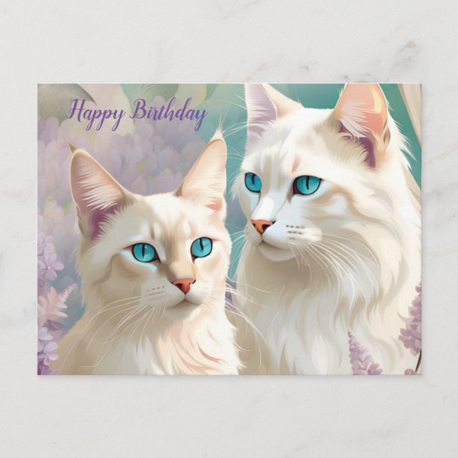 Birthday Lynx Point Siamese Cat Portrait Art Postcard (Front)